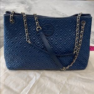 Tory Burch navy blue leather shoulder bag